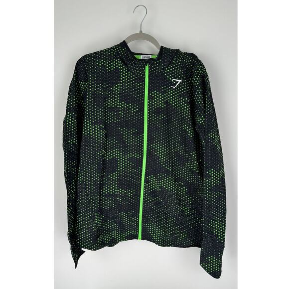 Gymshark Sport Windbreaker Jacket Mens Large Fluo Lime Green Black A2A7I New